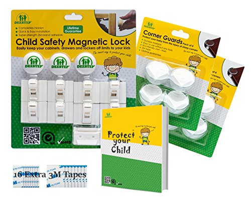 Защитено от деца шкаф и чекмеджета с магнитни закопчалки за сигурност, Определени от 8 замъци и 3 ключа - Надеждна система за