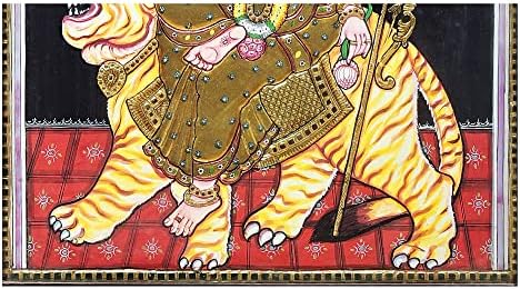 Екзотична Индия 19 x 23 Картина на Богинята Аштабхуджа Дурга Танджоре | Традиционните Цветове С 24-Каратово злато | Тиково