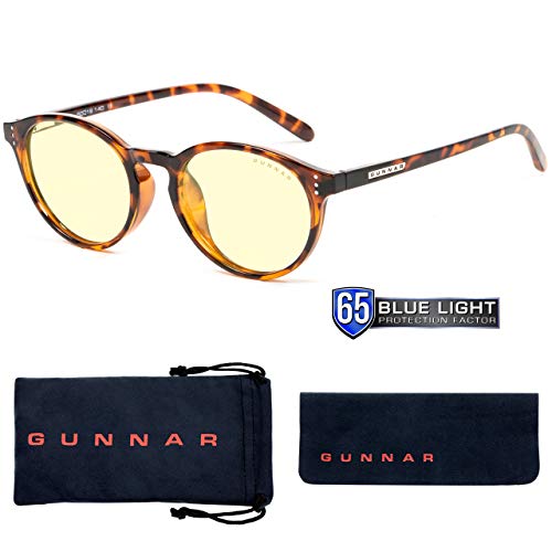 GUNNAR - Очила за четене със синьо осветление - Блокира 65% синя светлина - Аташе, Костенурки, Кехлибарен оттенък, Pwr