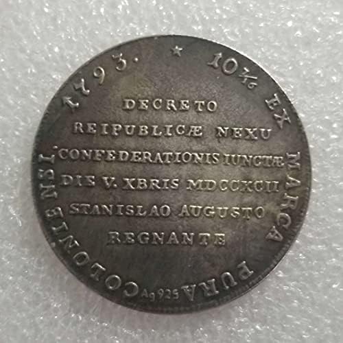 Старинни Занаяти 1793 Полска Чуждестранна Сребърен Долар Монета Възпоменателна Монета 2213