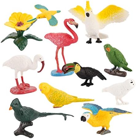 NUOBESTY Играчки за Папагали 10 бр., Модни Имитация на Животинския Свят, Мини-Модел на Птици, Папагал, Фламинго,