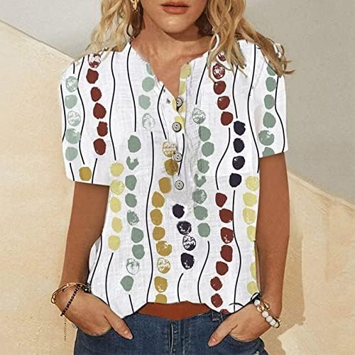 Дами 2023 Къс Ръкав през Цялата Силует на Копчета Плодови Графична Блуза за Късна Закуска, Памучен Тениска за Момичета