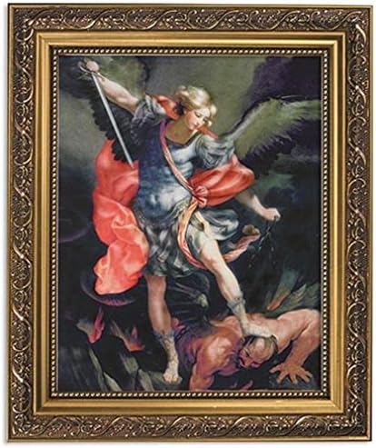 Колекция Gerffert Портрет на Св. Архангел Михаил в католическата рамка с принтом, 13 инча (рамката с тапицерия злато