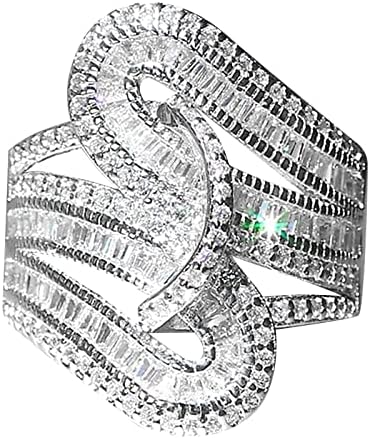 Пара, пръстен с диамант нарязани на принцеса, модерно луксозно дамско ангажимент бижута пръстен с роза (сребро, 6)