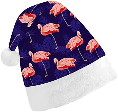Коледна шапка с шарките на фламинго, шапка на Дядо Коледа за възрастни унисекс, комфортна класическа коледна шапка за коледно