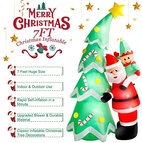 7-подножието Коледна Надуваема Елха с Дядо Коледа, Коледни Надуваеми Украшения за улицата, Коледни Надуваеми Декорации