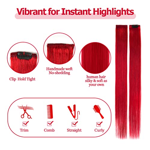 Шнола за коса разширения Winsky Red от човешка коса - Преки Вечерни Щипки за изграждане на цвят на косата, 5 бр. /компл.