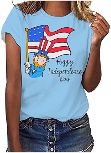 Момичета С Къс Ръкав Памук Деколте Лодка Американски Флаг на Графичен Всекидневна Блуза, Тениска Свободно Намаляване Блуза за