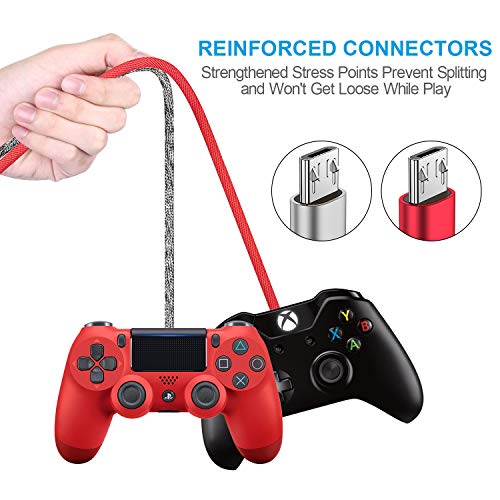 Дълъг кабел за зареждане на контролера PS4 – 2 опаковки 10-фута нейлонового плетеного кабел за зарядно Micro