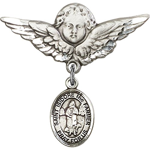 Детски икона от сребро с талисман Свети Исидора фермер и икона на Ангел с крила