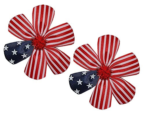 WD2U за малки момичета 2 цветовете на американското знаме, червено, бяло, синьо, панделки за коса с цветя модел, клипове