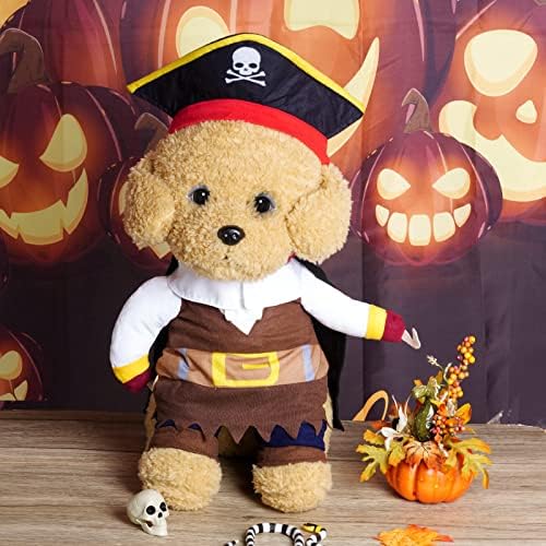 Комплект от 3 теми, костюм на Пират за домашни любимци, Pirate Шапка с Череп + Пират Дъждобран за Кучета + Пират Cosplay-Гащеризон