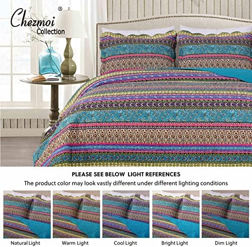 Комплект одеяла Chezmoi Collection Odette от 3 теми в стил Бохо-Шик, Синьо, Розово и Лилаво на цветя, Предварително