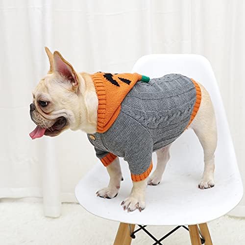 Пуловер за кучета Untyo, Пуловери за домашни любимци на Хелоуин, Тыквенная Празнична парти за Котка и куче (Сив,