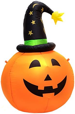 Надуваема Тиква за Хелоуин с Шапка Вещица 3,5 Фута за вътрешни и Външни декорации с Вградени led светлини