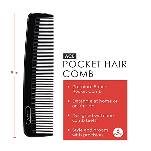 Гребен за коса ГУДИ Ace Pocket - 5 инча, черна - В опаковка 6 броя - Отлично подходящ за всички типове коса - Тънка
