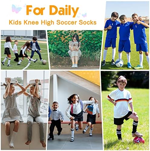 Детски Футболни Чорапи на Райета, Чорапи до Коляното, Памучни Униформи Спортни Чорапи за Малки Момчета И Момичета