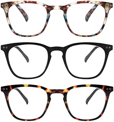 QxAiVMin, 3 опаковки Очила за четене за жени/мъже, Модерни Компютърни Очила за четене с Квадратна Синя светлина,