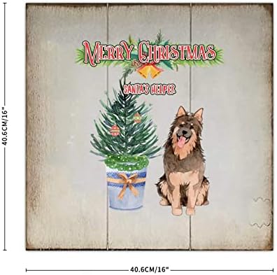 Коледен Дървен Палет в Селски Стил 16x16 см, Коледна помощ на дядо коледа, Коледна Елха, Скъпа Домашно Куче, Дървена