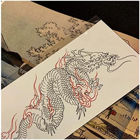 Временни Татуировки SHANGMAOYO Водоустойчив Временни татуировки Етикети Японски Стил на Черно-Бял Пламък Дракон Художествена