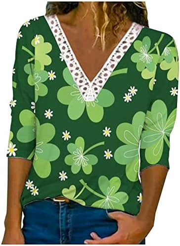 Блузи за Жени, Елегантни Ризи на Деня на Св. Патрик, Вязаная на една Кука Лейси Тениска с V-образно деколте