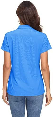 MAGCOMSEN Дамски Ризи Поло UPF 50 + Защита От Слънцето с 4 Копчета Ежедневни Работна Бързосъхнеща Риза За Голф С Къс ръкав и