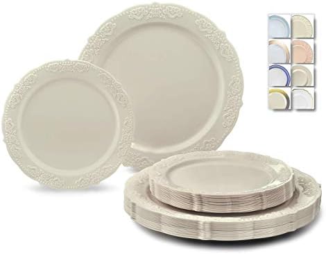 Комплект от 120 чинии ЗА специални СЛУЧАИ (за 60 души), Комплект за еднократна употреба пластмасови чинии за винтажной сватбени