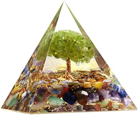 Yatming Orgone Цветни Кристални Пирамида с Перидотовым Дърво на Живота, Камъни и Генератор на Енергия от Медна тел