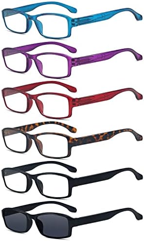 Очила за четене Eyekepper 6 Опаковки Комфортни Очила за четене Включват Слънчеви Очила за Четене за Мъже и Жени + 2,50