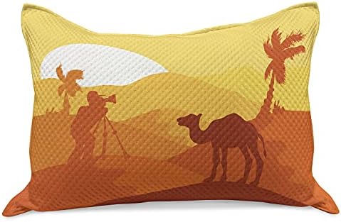 Калъфка за възглавница от стеганого одеяла Ambesonne за пътуване, Монохромен фигура Пустинен пейзаж на Камилата Савани