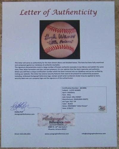 Бейзболен сингъл Лойд Уэйнера Little Poison с автограф AR LOA PSA БЪЛГАР JSA ГАРАНТИРА! - Бейзболни топки с автографи