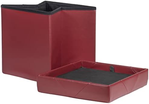 Сгъваем кубичен табуретка за съхранение от изкуствена кожа Red Co. с тапицирана седалка, 15 x 15 - бордо