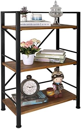 Bookshelf Crofy в селски стил, 3-Ярусная bookshelf от естествено дърво, Метална лавица за книги за съхранение, библиотека
