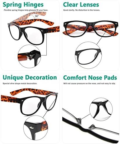 Дамски Очила за четене Eyekepper Classic 80-те години, 5 опаковки, Черни рамки с черепаховыми дужками, Ридеры +4,00