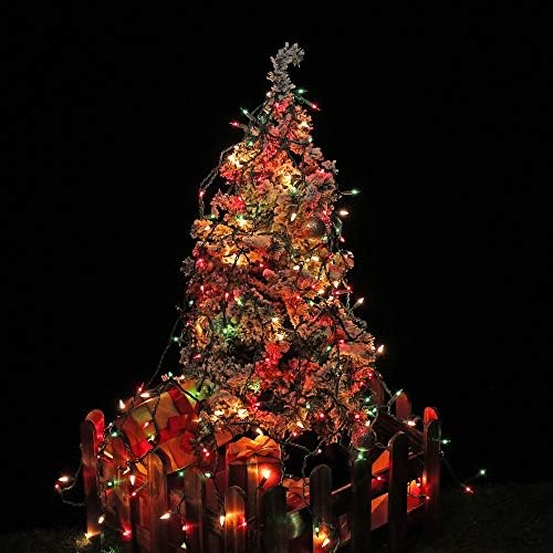 Коледни Гирлянди - 24 фута 100 Лампи с нажежаема Жичка, Пъстри мини-електрически Крушки, зелен, бял и Червен Светлинното Декор
