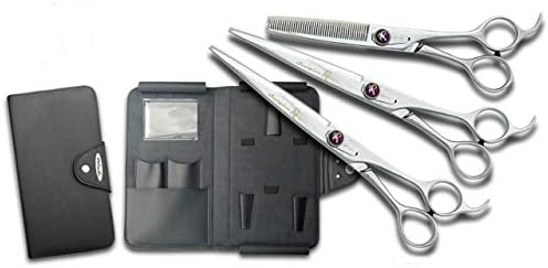 Ножици за оформяне със скорпиони Kenchii 7 инча. Комплект ножици прави, извити и филировочные ножици за грижа за