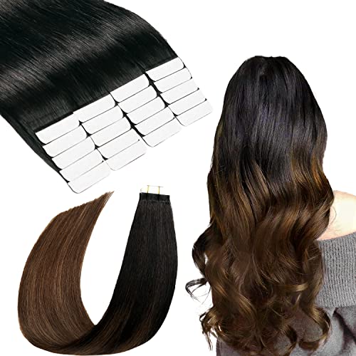 Декоративна лента за удължаване на коса, Реми, естествена коса, Балаяж, Омбре, цвят от 1Б естествен черно до 4 кафяви, 20 бр,