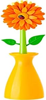 Четка за миене на съдове Vigar Orange Flower Power с Ваза, 10 Инча, Оранжево, Зелено