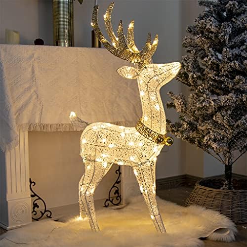 Коледна Украса Vanthylit, 48 Бял Стои Елен с 70 Топли Бели led Лампи за Коледни Светлини Външни Декор
