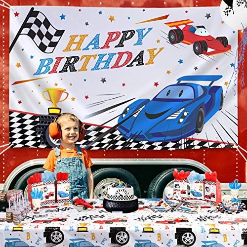 На фона на състезателен автомобил 73 x 43 - Тема Състезателна кола, Украса за Парти в чест на рождения Ден за Момчета,