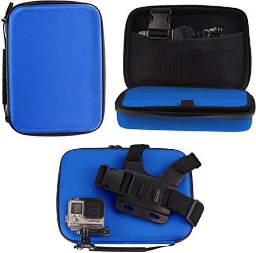 Комбиниран комплект аксесоари за екшън камери Navitech 8 в 1 със син калъф - Съвместим с професионална екшън-камера Ossian