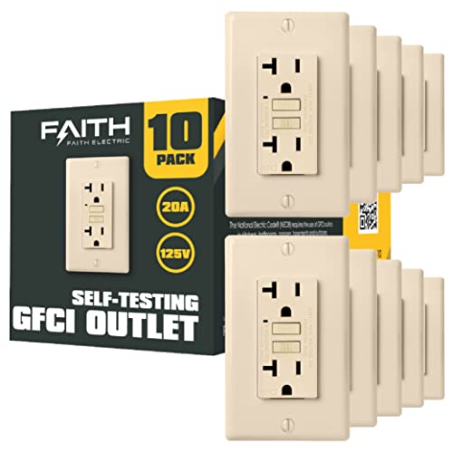 Faith, 10 бр. в опаковка] Контакти GFCI на 20 А, Защитени от неоторизиран достъп Двухшпиндельные контакти GFI, с led