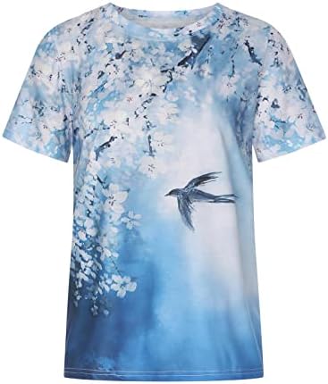 Най-Тениска за Момичета Есен-Лято, Памучен Тениска с кръгло деколте и Лодка деколте с Къс Ръкав и Графичен Цветен