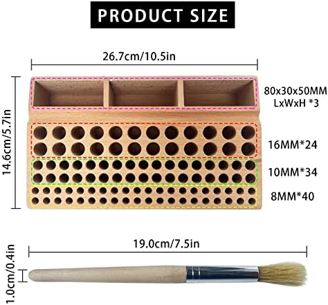 KIDENEI Държач за инструменти за бродерия на кожа и набор от четки за почистване, Wooden 98 дупки + 3 слота,