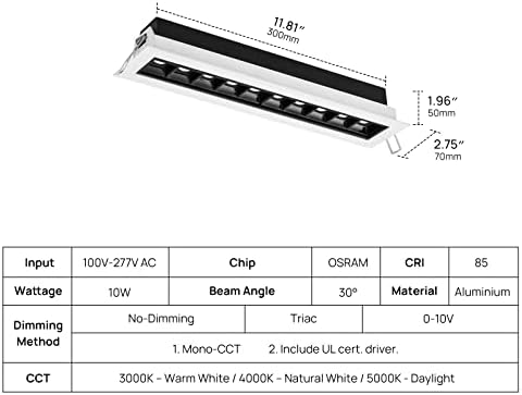 Комплекти вградените осветление SCON 0-10 В с регулируема яркост 10 W, вътре в Черно, Отвън Бяло Покритие, Този