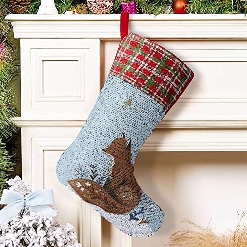 Зимни Чорапи с Пайети във формата на Снежна Лисица, Коледни Празници Чорапи, Обръщане на Магически Състав, което