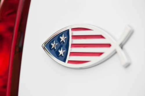 Емблемата на колата с Флага на САЩ Christian Fish - Произведено в САЩ