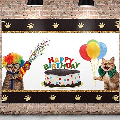 Фон честит Рожден Ден на Черен Фон За Снимка Банер На Тема Котки Украса за Рожден Ден Вечерни Аксесоари за Собственика