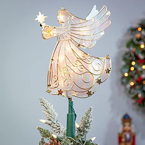 Topper за Дърво-Ангел с височина 11 Сантиметра От Витражного Стъкло Със Златен Металик Осветление