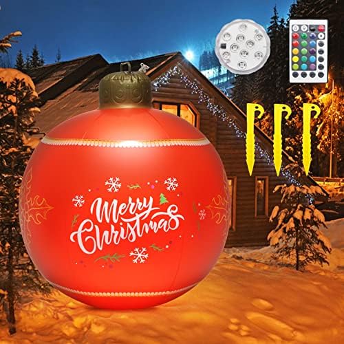 Надуваем Коледна топка от PVC, 24-Инчов Нажежен Коледна Топка, Украсена с Надуваеми Коледни Топки, Украшение на открито с led
